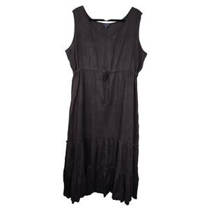 Lands End Chocolate Brown Linen Maxi Dress Women's XL Coastal Summer Vacay